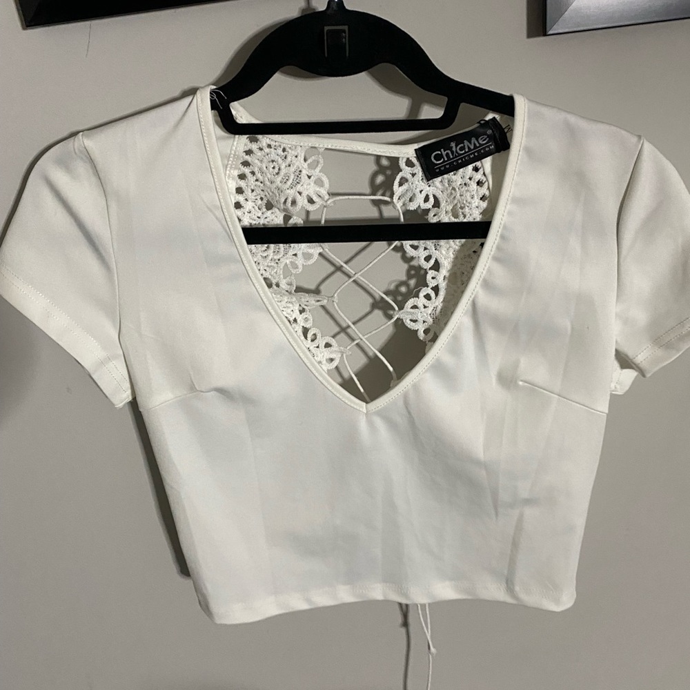 white crop top with open back